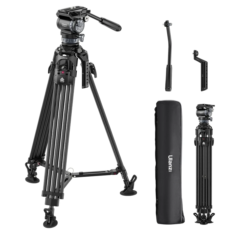 Ulanzi VideoFast Carbon Fiber Tripod Adjustable Support Heavy Duty Camera 164CM Load 10KG With Hydraulic Damping Fluid Head Ball