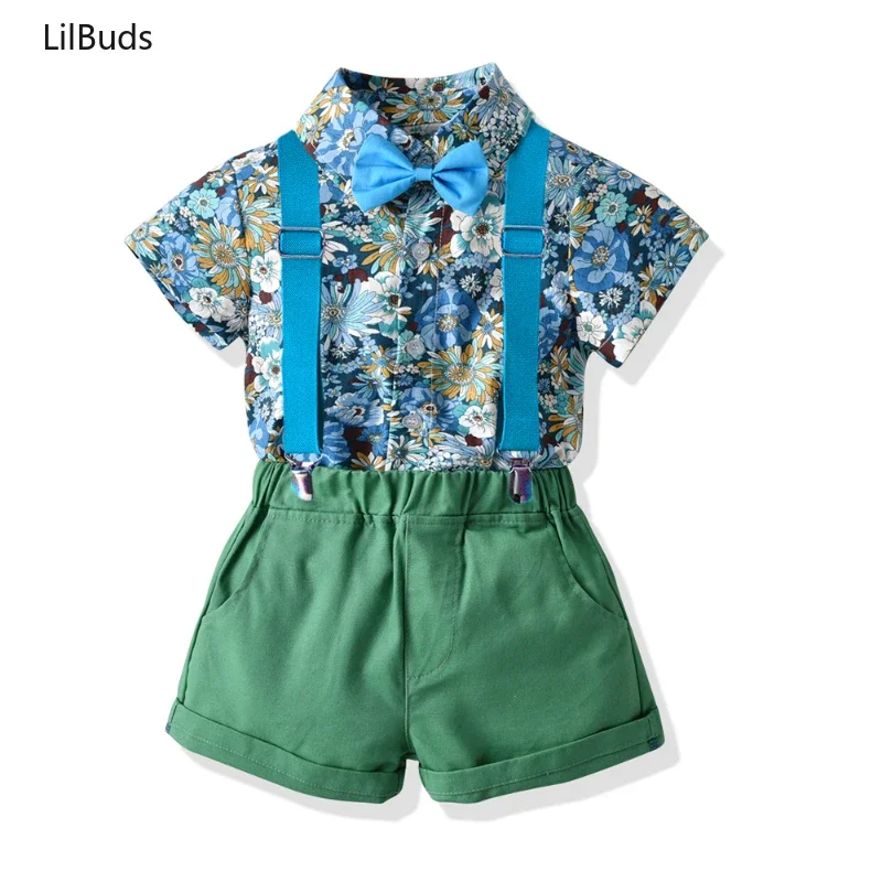 2024 Kids Boys Design Clothing Beach Style 2PCS Set Outfit Baby Children Casual Beachwear Clothes Cotton Short Sleeve Tops Pants