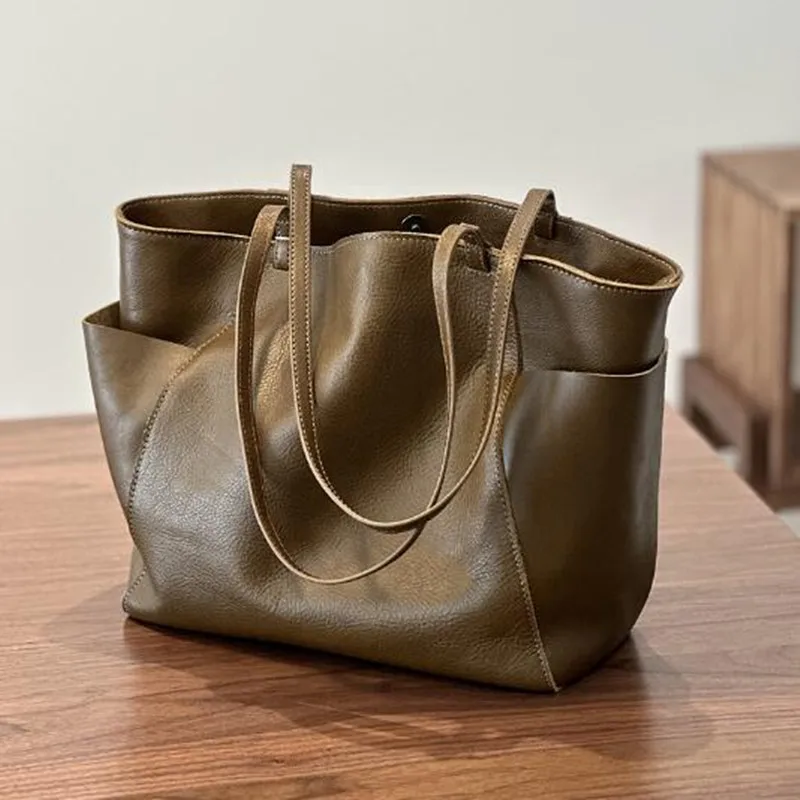 Torba shopper retro z 2026 roku, duża, skórzana, na ramię, damska, z motywem drzewa, skóra bydlęca, torba typu tote.