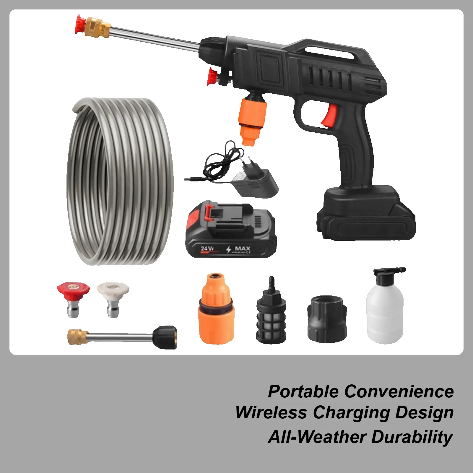 

Cordless Pressure Washer Vehicle Power Cleaner Rechargeable High Pressure Washer With 16.4 Ft Hose For Car Home Garden Outdoor