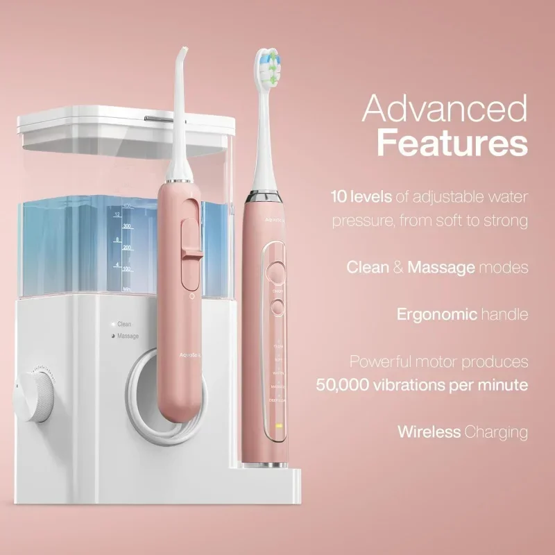 QWAquaSonic Home Dental Center PRO – Brushing & Flossing Made Easy – Brush & Floss – Power Toothbrush & Water Flosser