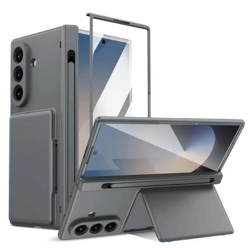Vollständiger Scharnierschutz mit Kartenhalter und Standfunktion für Samsung Galaxy Z Fold 8 Ultra Wide 7 6 5 Handyhülle, kratzfest