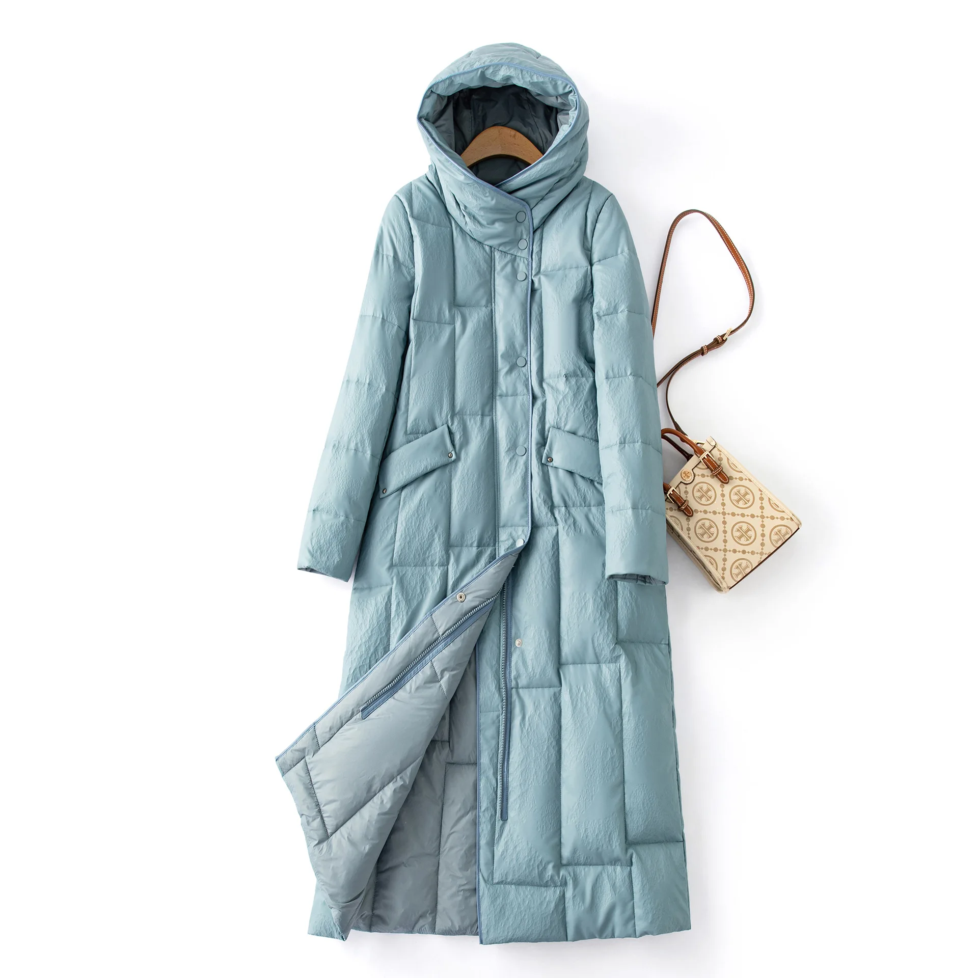 Neue Frauen Leder Unten Mantel Mode Mit Kapuze Lange Hülse Lose Dicken Mantel Casual Warme Daunen Mantel Split Leder