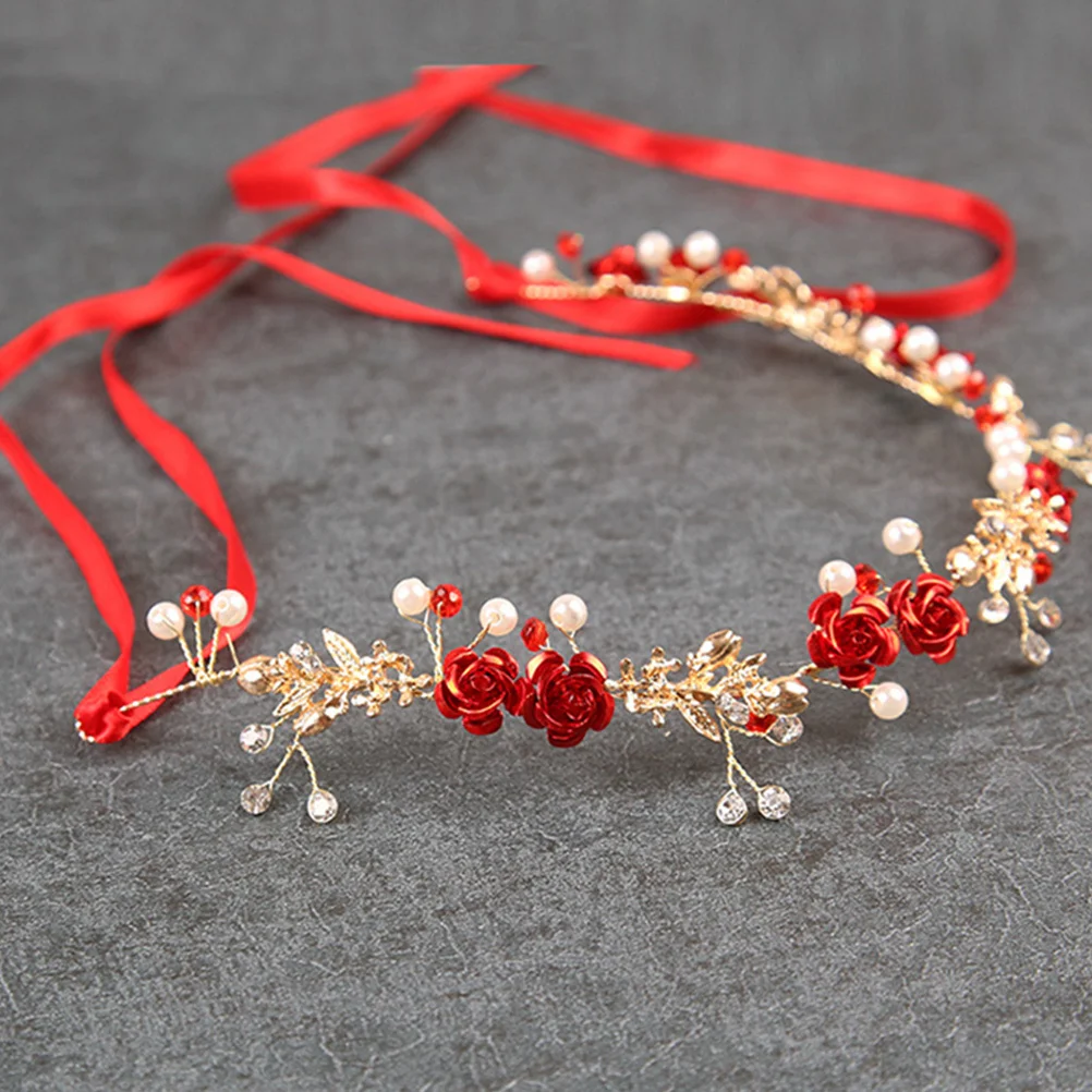 الأحمر اللؤلؤ زهرة عقال حجر الراين الزفاف خوذة الزفاف الشعر ديكور حزب مأدبة حفلة موسيقية اكسسوارات زهرة عقال
