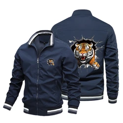 2024 Spring and Autumn New Men's 3D Tiger Flying Jacket Fashion Animal Pattern Windproof Plus Size Street Collar Casual Coat