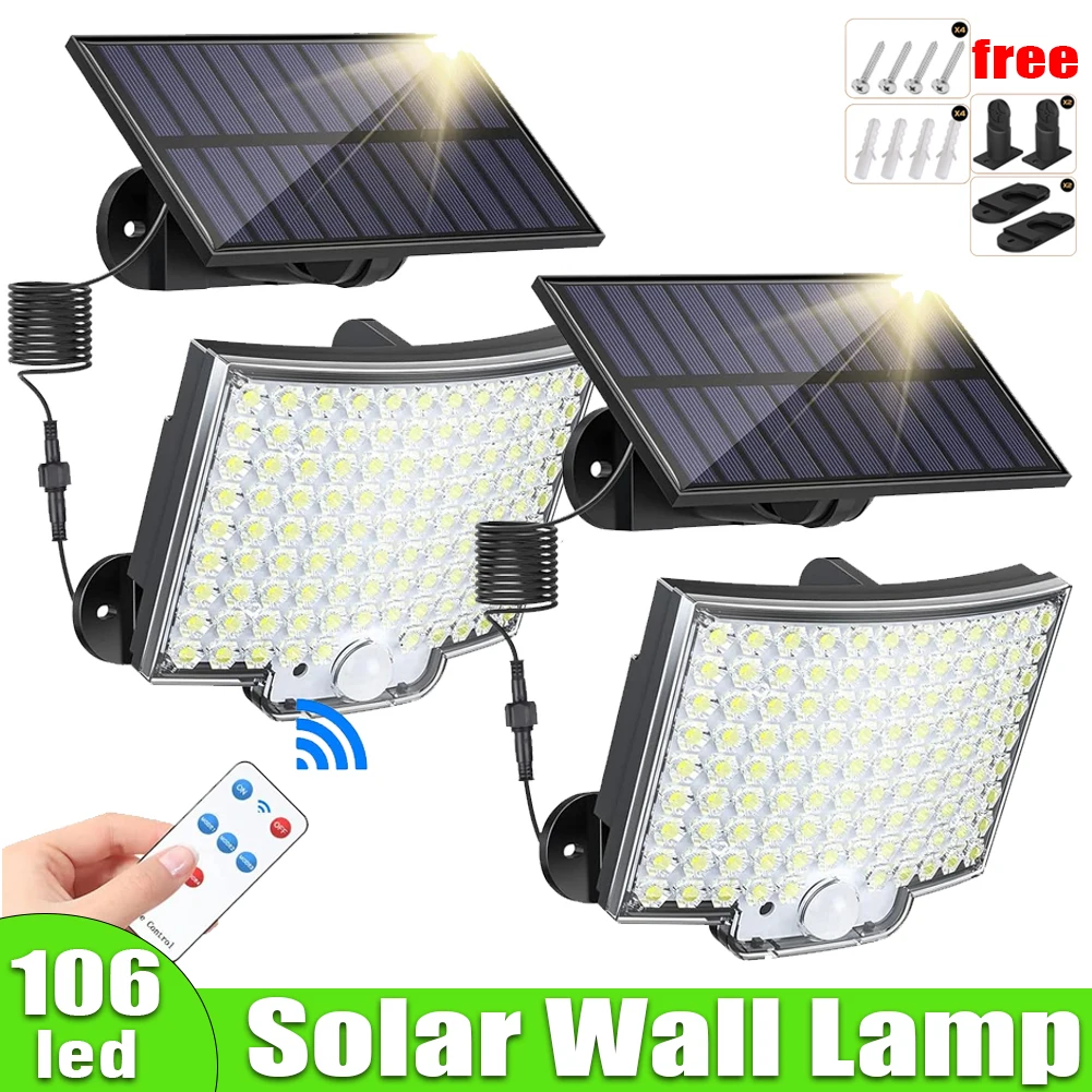 100/106 LED Solar Motion Light Outdoor pannello separato luci di inondazione solari 3 modalità di illuminazione per luci da parete impermeabili per