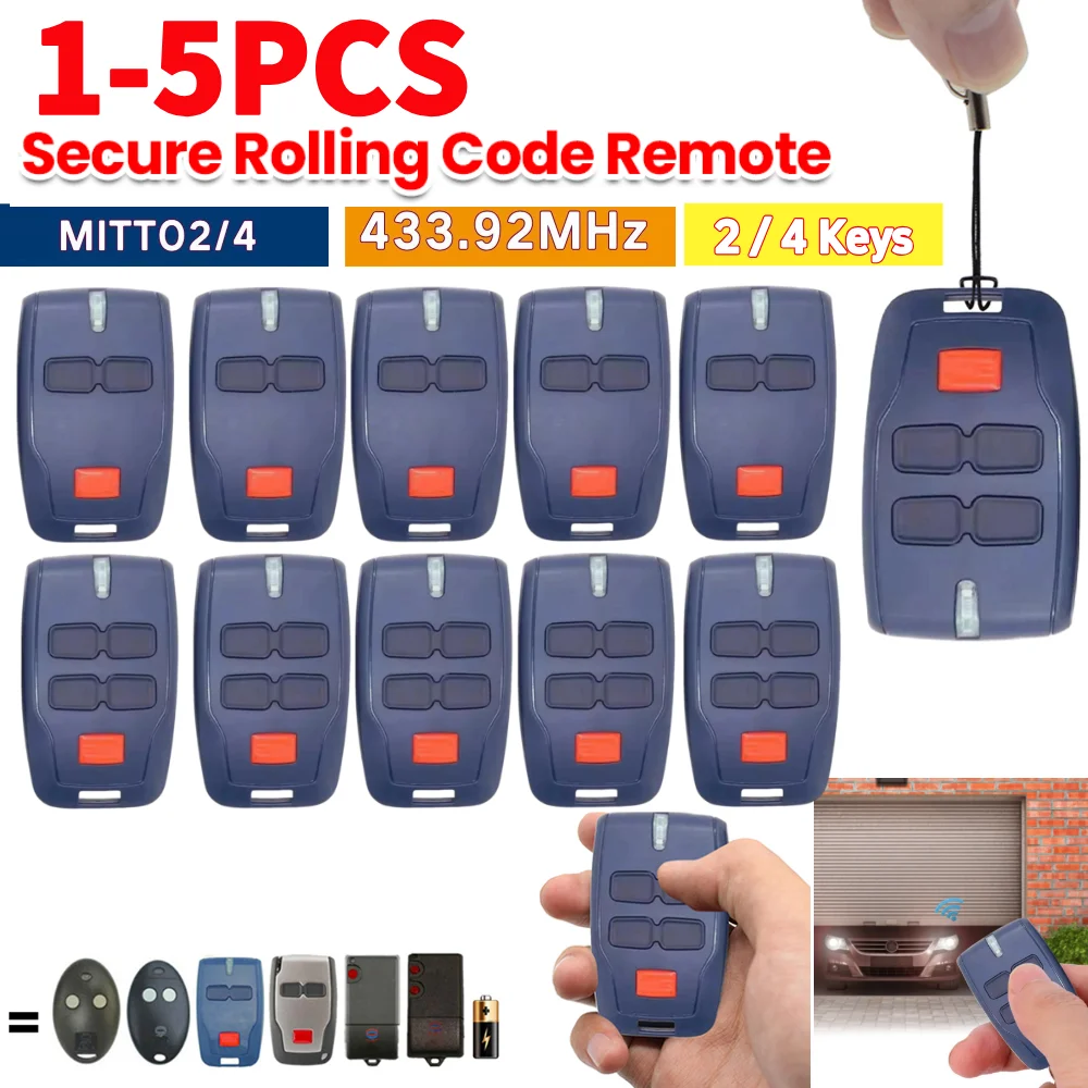 1-5Pcs BFT Control Remote 433.92MHz Secure Rolling Code Wireless Controller for Garage Door Opener For Mitto 2 Clonix U-Link