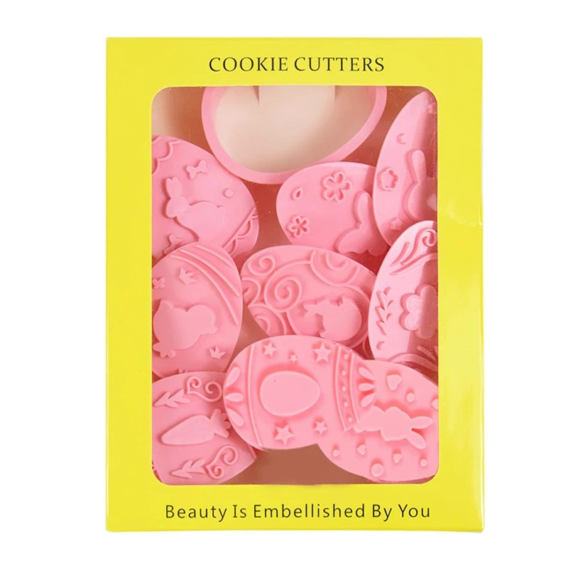 9Pcs/set Easter Cookie Cutter Mold Rabbit Egg Jam Biscuit Embossers Stamp Mould For Easter Party Cake Decoration DIY Baking Tool