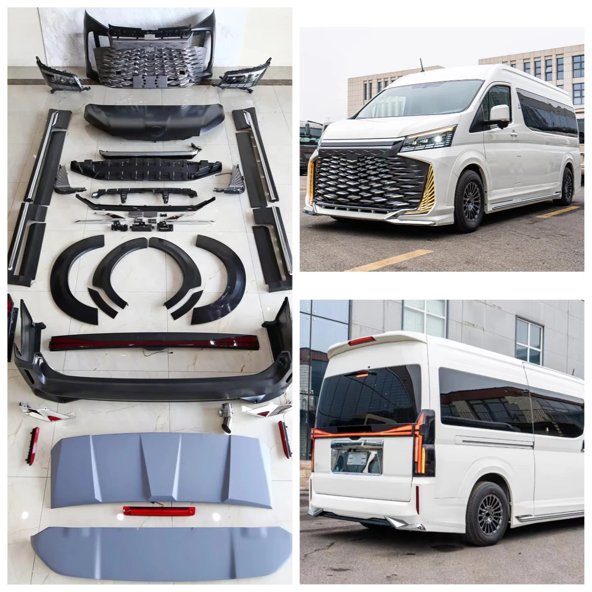 Super-luxurious Body Modification Kit Include Wheel Arch Side Skirt Bumpers Bodykit for Toyota Hiace 2018-2023.