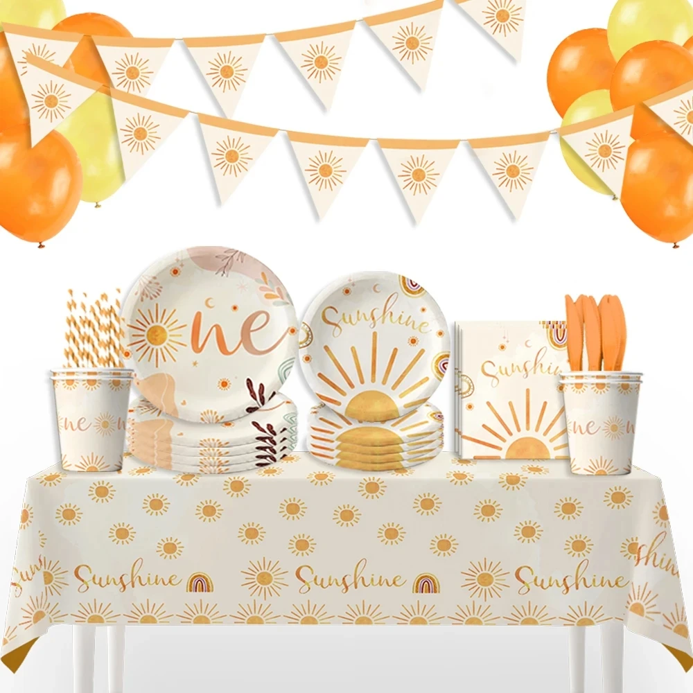 Boho Sun Birthday Party Decorations Sunshine Baby Shower Disposable Tableware First Trip Around the Sun Birthday Party Supplies