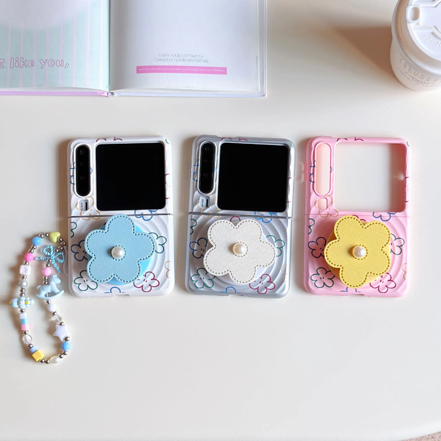 

Back Cover For Huawei Pura X Case Colorful Flower Bracket Magnetic Attraction Bracelet Wristband Chain Shockproof Phone Case