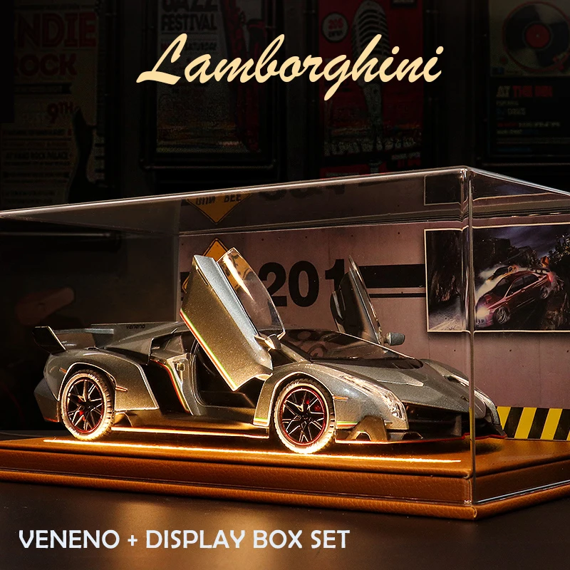 Simulation 1/24 Lambor Veneno Supercar Model With Display Box Collection Miniature Voiture Home Decor Boy Toy Vehicle Gift