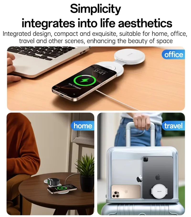 Yesido سماعات أذن للهاتف 5 في 1 شاحن لاسلكي مناسب للشحن اللاسلكي Android 15/16/17