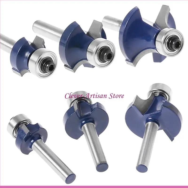 

E06B 3 Pcs Radius 1/4" Shank Round Over Beading Edging Router Bit Set For Woodworking