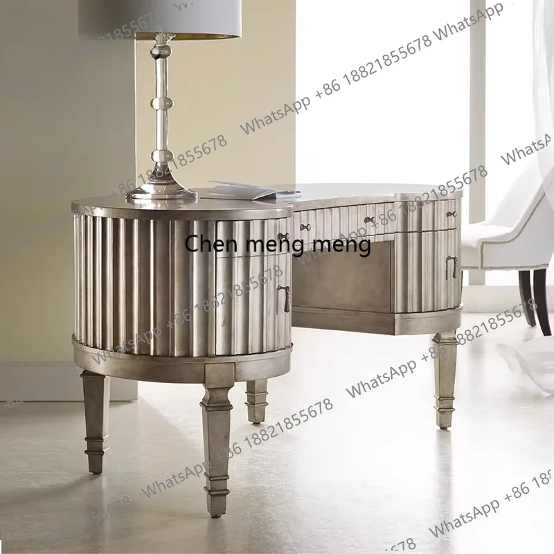 

Light luxury silver old desk oval curved desk