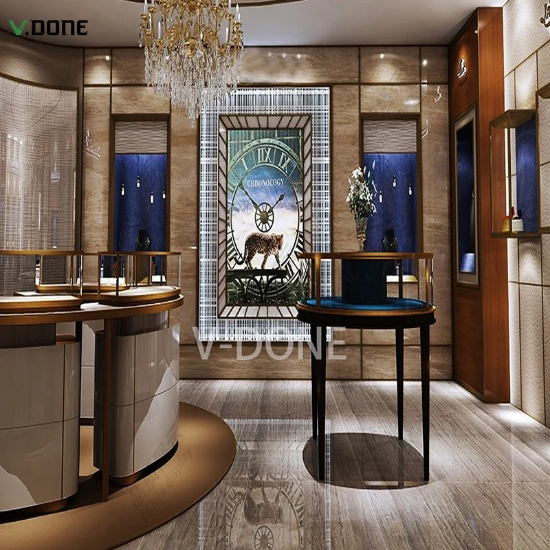 custom.Whole Store Customization High-end Luxury Retail Round Jewelry Display Cabinet Glass Display showcase Watch Display