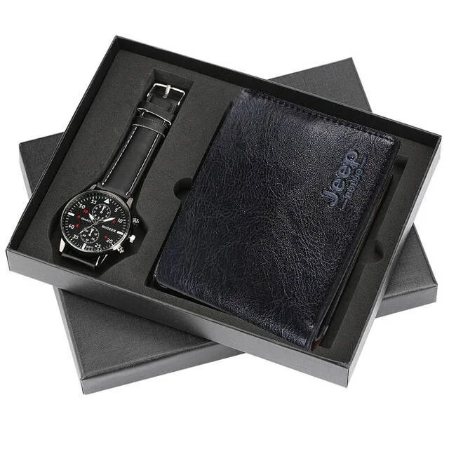 Kegllect Men's Watch Wallets Set Temperament Multiple Colors PU Leather Strap Quartz Watches Men Wallets