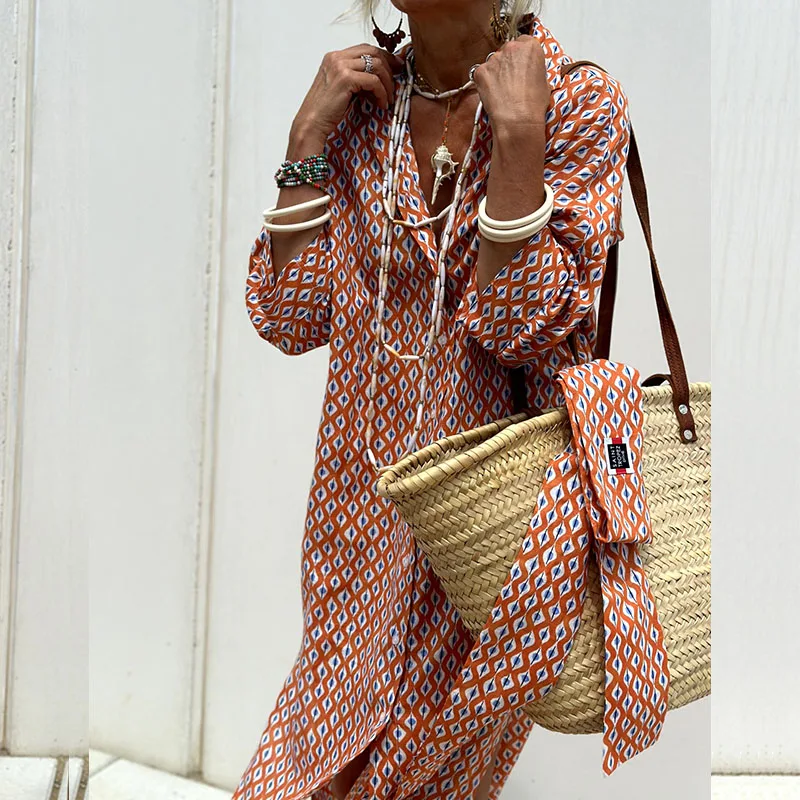 여성용 라펠 싱글 브레스티드 셔츠 드레스 신상 여름 스트라이프 프린트 반소매 루즈 드레스 우아한 레이스업 슬릿 롱 드레스