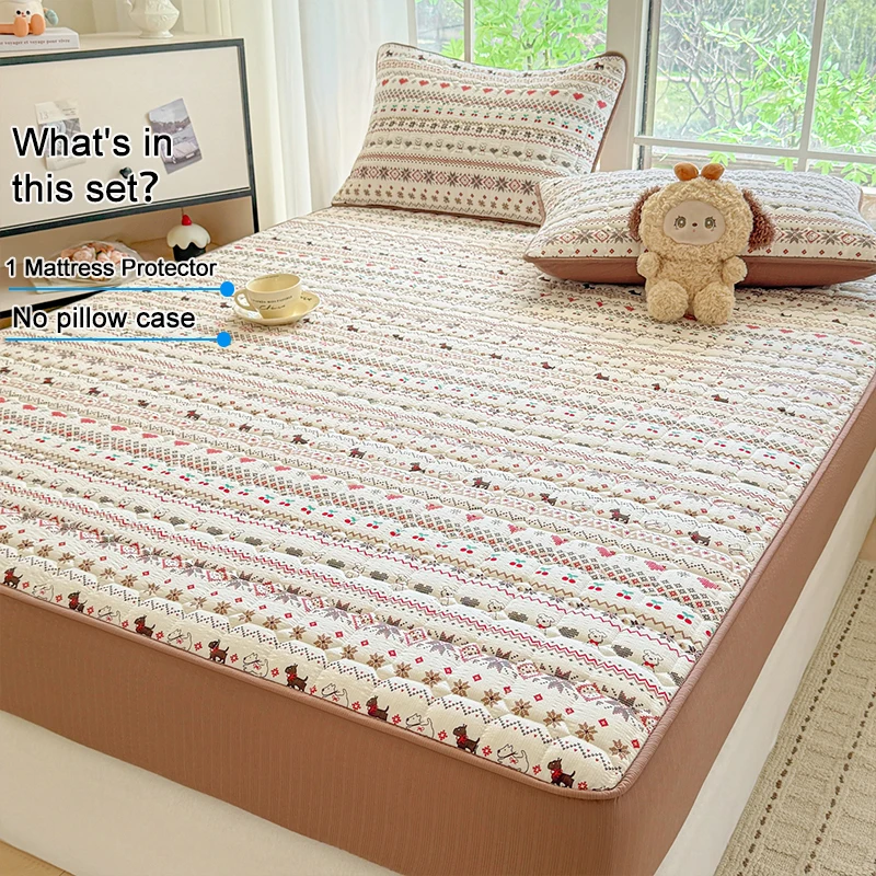 Quilted Fitted Mattress Protector Soft Hypoallergenic Antibacterial Anti-Dust Mite Mattress Cover Breathable Noiseless Non-Slip