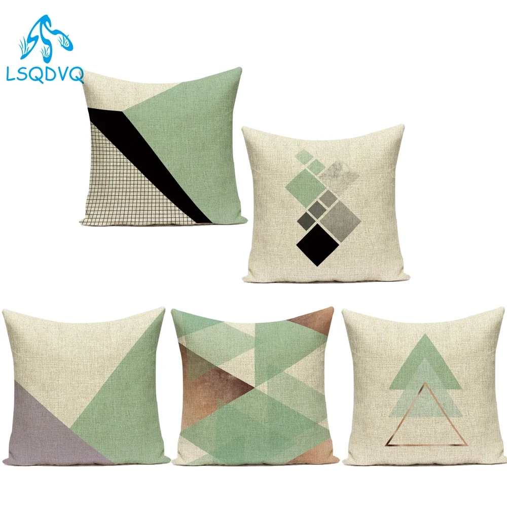 Decorative Throw Pillows Case Simply Green Geometric Polyester Sofa Cushion Cover for Living Room Home Decoration