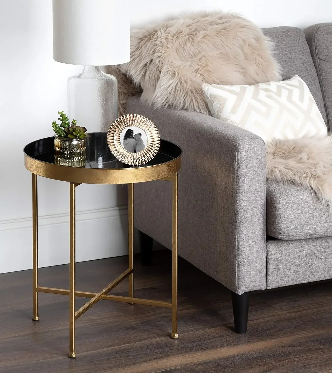 Celia Metal Foldable Round Accent Table, 18.25