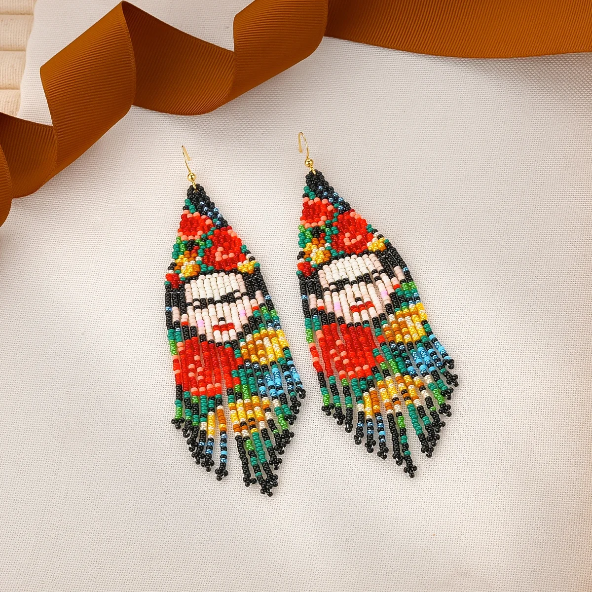 

2025 Handmade Bead Earring Tassel Flowers Human Face Originality Design Hand Knitting Bohemia Beaded Earrings for Women