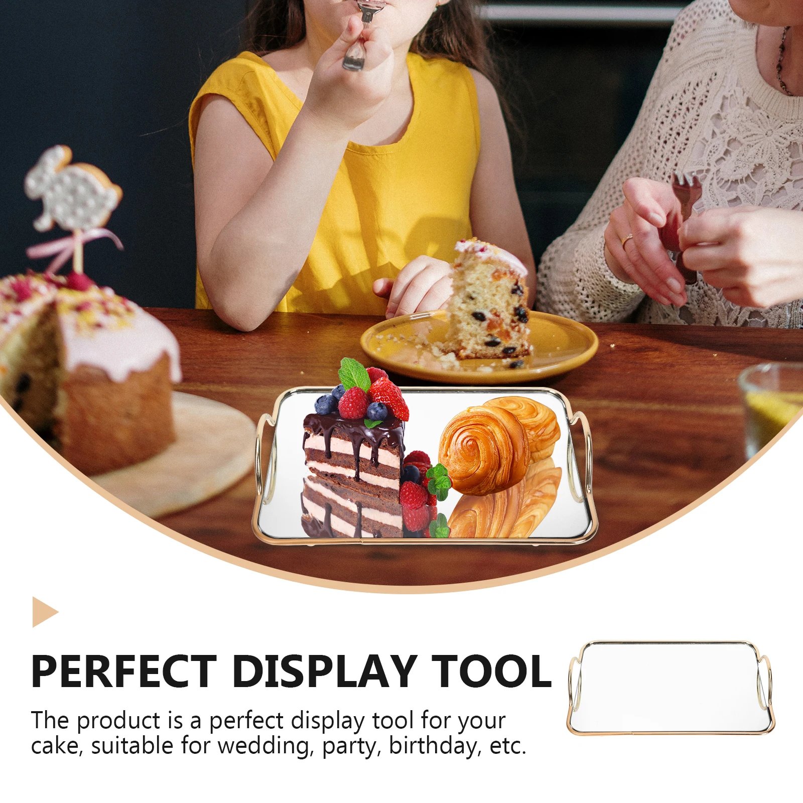 

Compact Iron Cake Display Tray Mirror Finish for Pastries Cakes Baking Events Decorative Baking Holder Cake Storage Tray