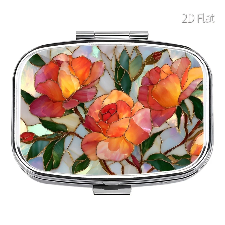 Flat Type, 1 Pill Box, Square Metal Box with 2 Compartments, Portable Mini Pill Box, Vitamin Pill Box, Portable Metal Box for Home and Travel, Multifunctional Sorting Box, Multi-Compartment Storage Box for Earrings and Jewelry, Small Storage Box.