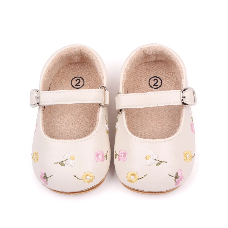 

0-18M Newborn Baby Girls Mary Jane Flats PU Leather Infant Dress Shoes Floral Embroidery Princess Shoes