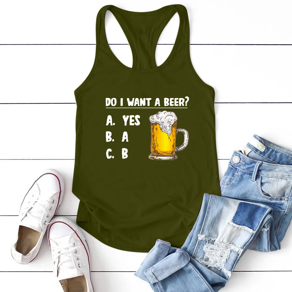 Abbigliamento donna divertente manica corta Unisex Sport Vest Femme Cotton Tee Girls Fashion Tops Summer Do I Want A Beer? Stampa serbatoio