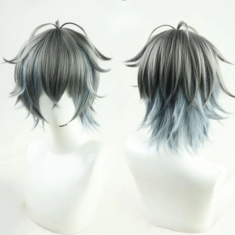 

FC6Silver Grey Virtual Anchor Rainbow Club Ike Eveland Cos Fake Blue Grey Highlights Cosplay Short Hair@FC8！