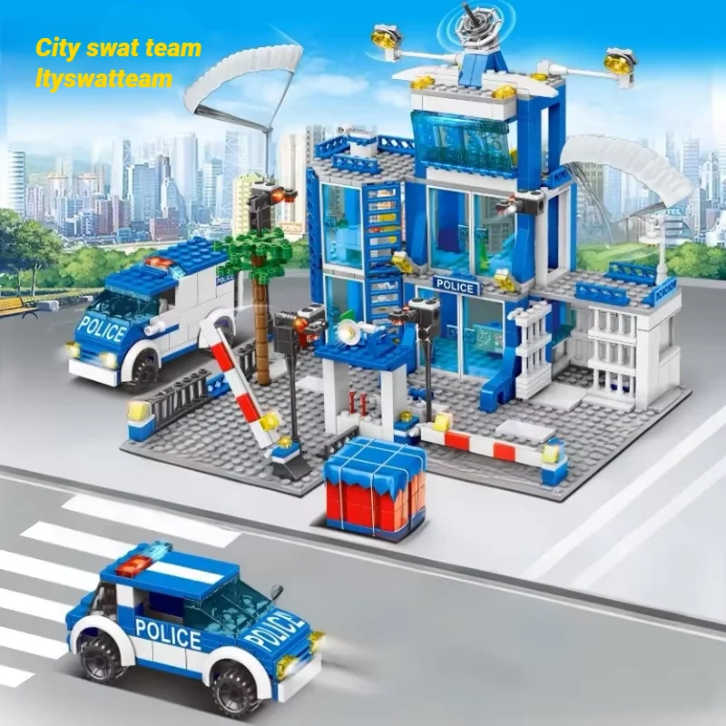 City Police Station Building Block Set Children's Educational Toys DIY Assembly Creative Small Particle Blocks Boys' Gift