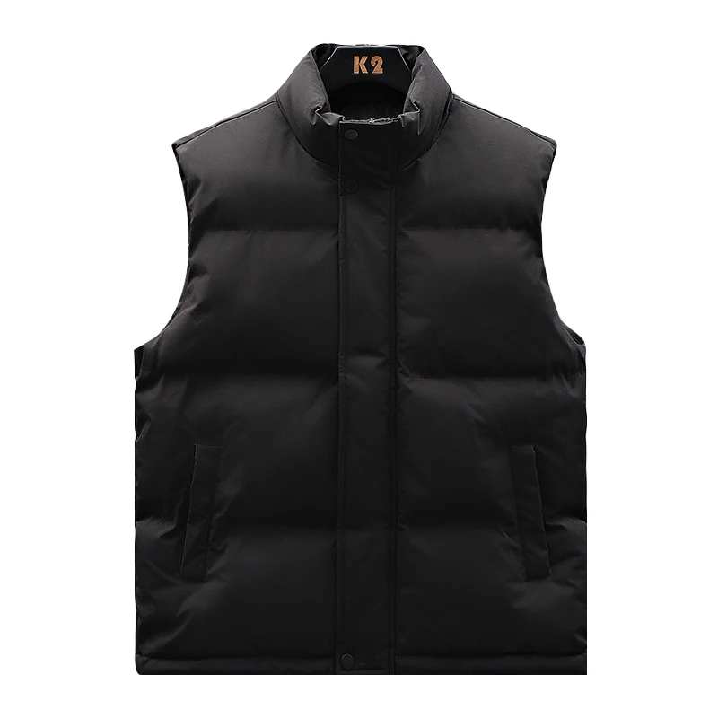 Men Vest 2024 New Double Pocket Leisure And Comfort Vest Autumn Winter Solid Color Stand Up Collar Zipper Warm Vest