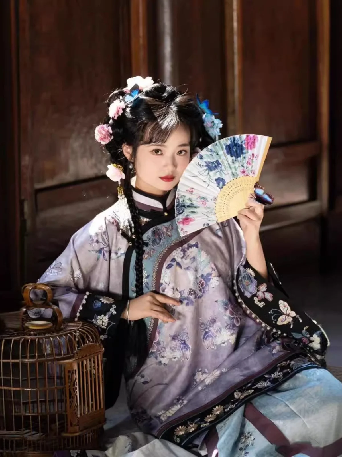 

Chinese Style Print Hanfu Photography Costume Set for Studio Travel Photoshoot Artistic Portrait Women's Traditional Clothing