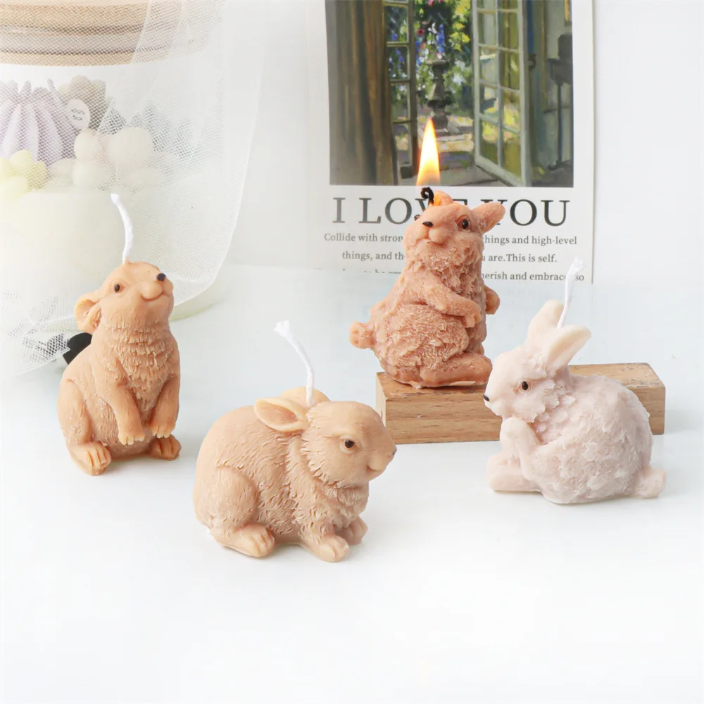 Silicone Rabbit Aroma Candle Silicone Mold Cute 3D Decorative Resin Mold Unique Easter Bunny Plaster Soap Mold for Easter