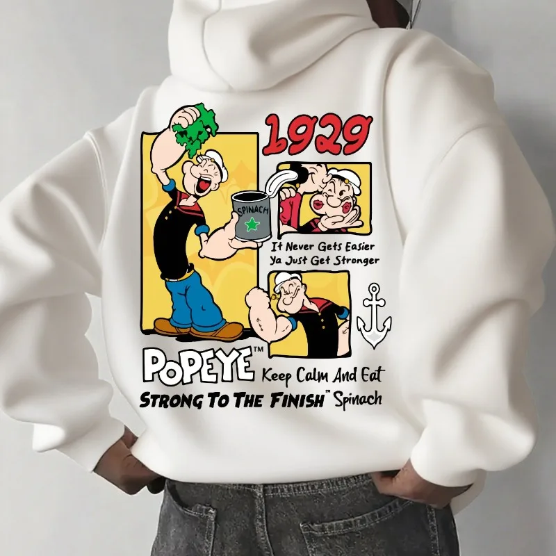 ديزني ريترو Popeye نمط الرجال هوديي الخريف/الشتاء موضة جديدة غير رسمية اضافية كبيرة الرجال والنساء ملابس الشارع #3