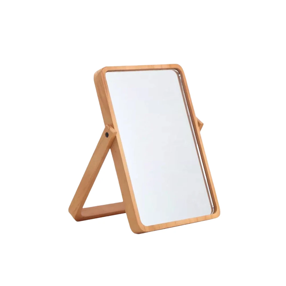 Specchio per trucco ad alta definizione Vanity in vetro quadrato Scrivania in legno su un solo lato Accessori di bellezza portatili con luce a LED da viaggio