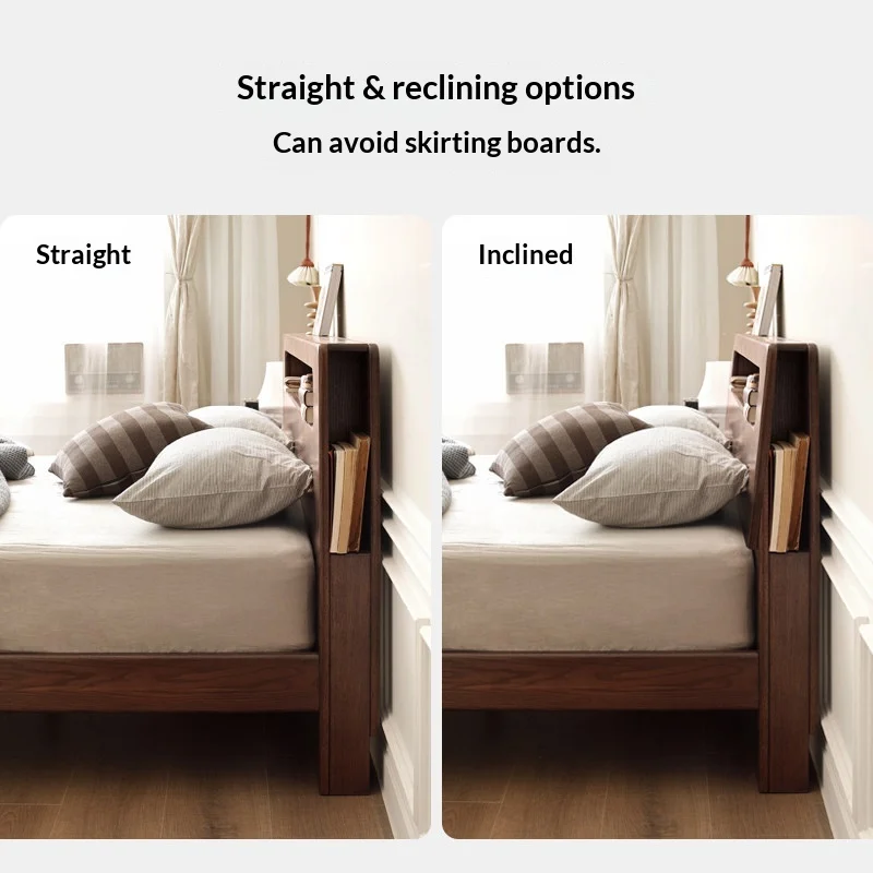 &* Full Solid Oak Modern Nordic Style 1.2m Single Bed With Socket Solid Wood Home Furniture