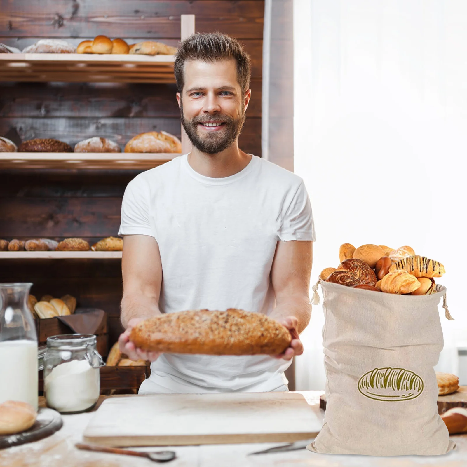 

1Pcs Linen Bread Pouch Organic Cotton Unbleached Drawstring Bag Reusable Loaf Bread Storage Grocery Pouch Linen Bag