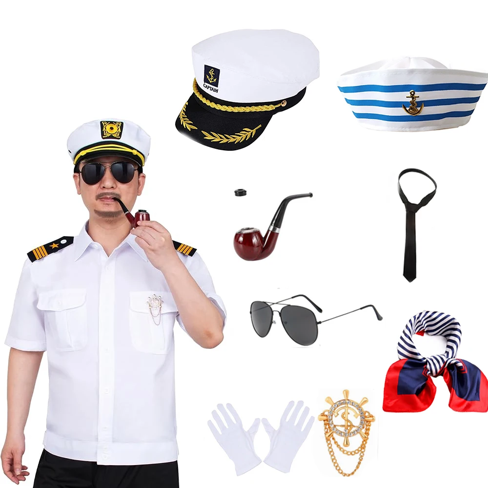 PESENAR Captain Sailor Accessories Costume include Captains hats, Sailor Hat,Scarf, Sunglasses Halloween Dressing up Party