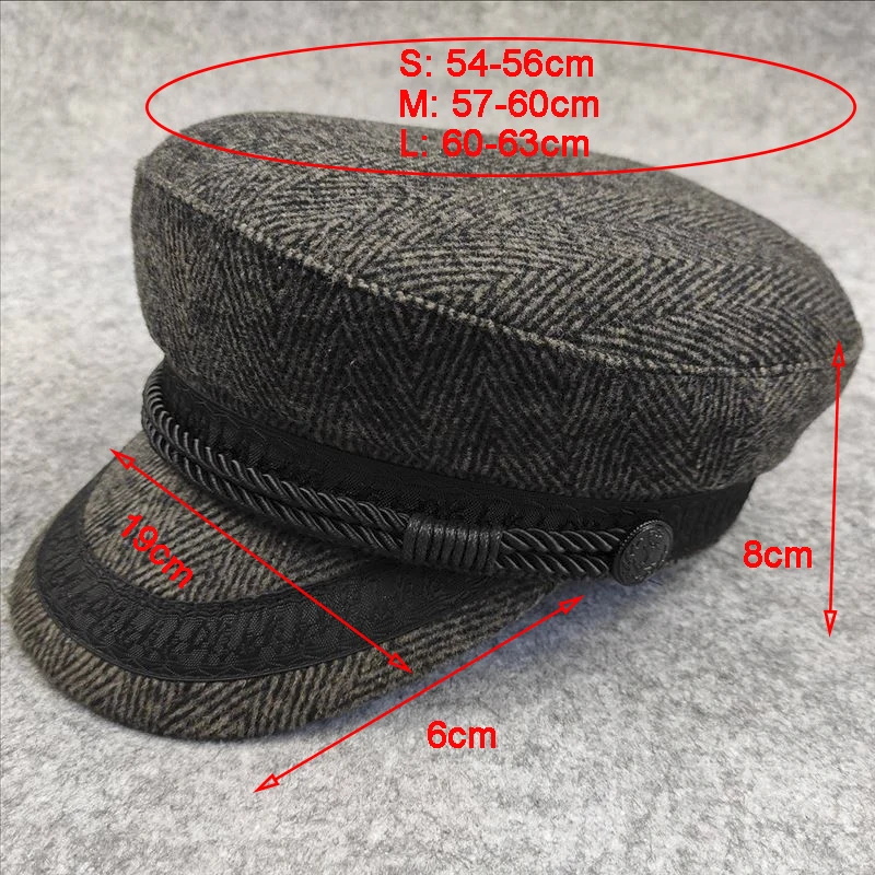 Military Autumn Winter Sailor Hats Black Flat Top Cap For Men British Style Navy Gray Fashion Wool Blend Captain Army Caps