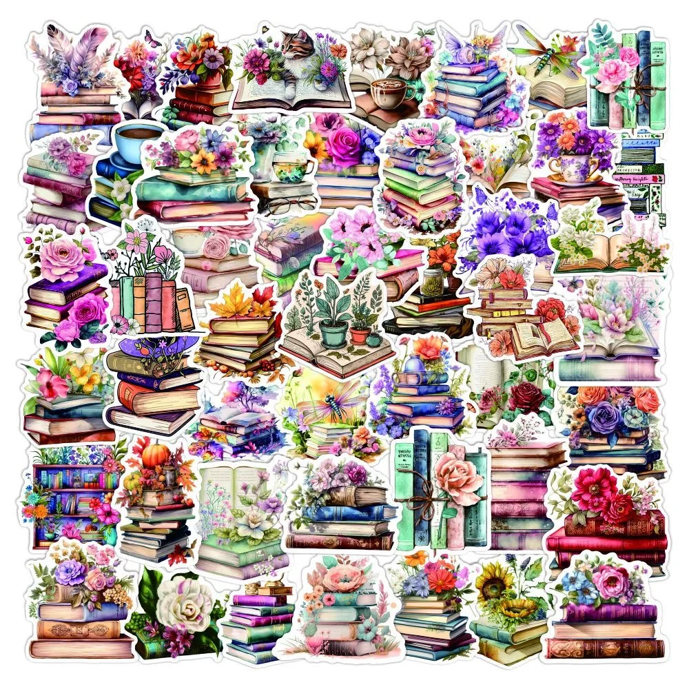 10/50pcs Ins Cute Cartoon Flower In Book Sticker Vinyl Waterproof for Water Bottle Laptop Scrapbooking Luggage Guitar Skateboard