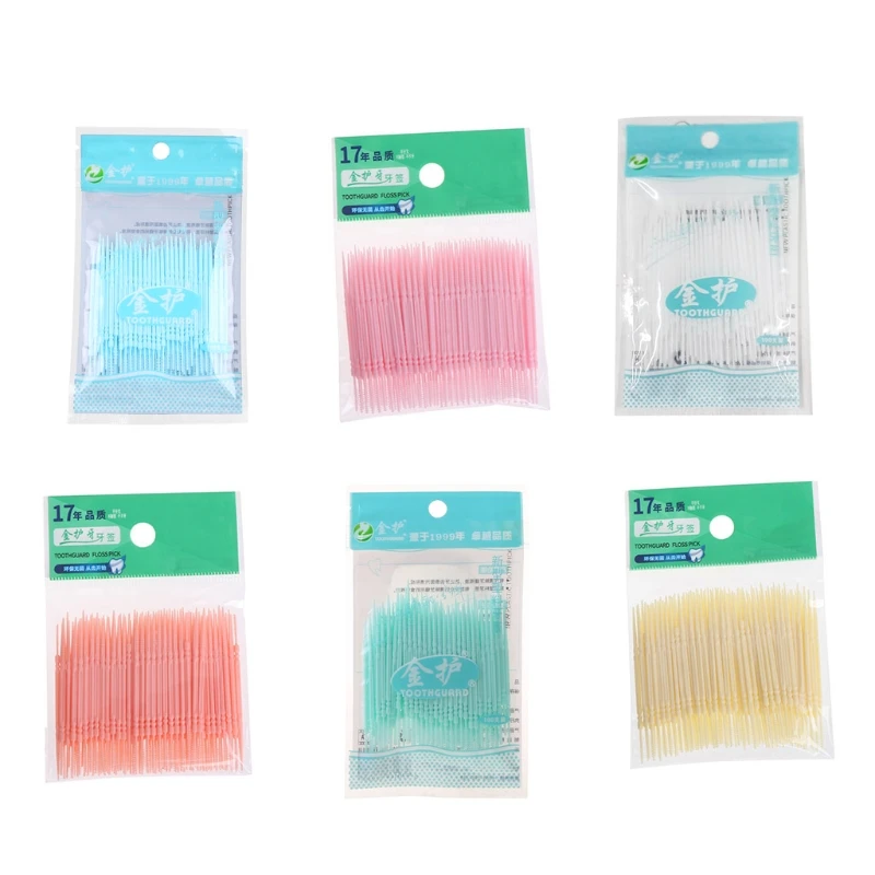 100Pcs/Lot Soft Plastic Double-headed Brush Floss Pick Toothpick Care Drop Shipping