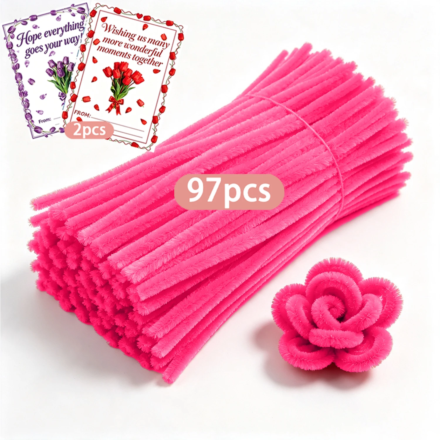 99/242/487 Pcs Red‑Tone Pipe Cleaner Flower Bouquet Set, Fuzzy Chenille Sticks For Wedding, Party & Home Decor view 3
