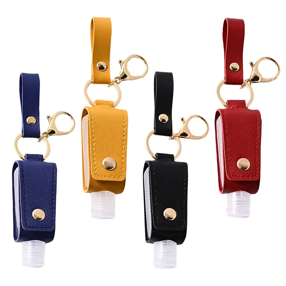 

4 set 30ML PU Keychain Bottles Travel Refillable H Case Lotion Soap Portable Squeeze Set Tight Seal Prevention