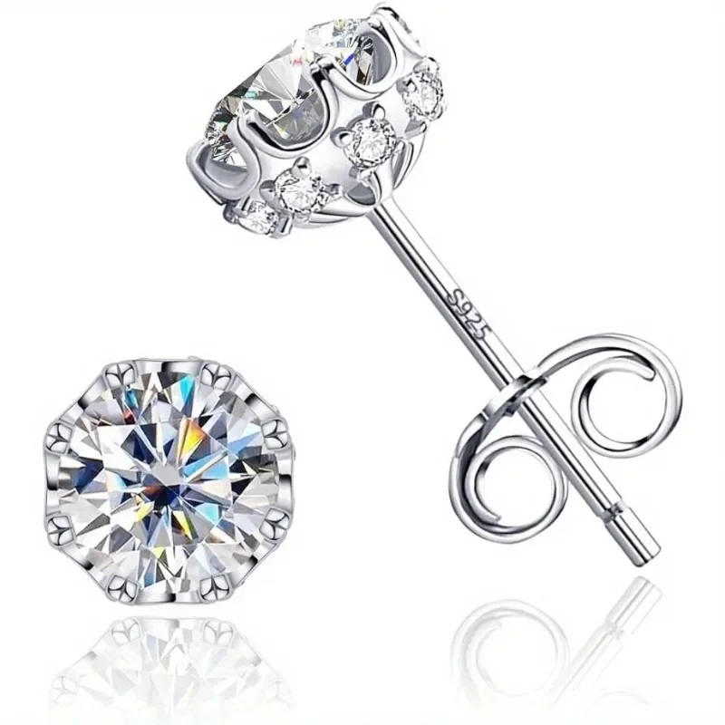 18K White Gold Plated Brilliant Cut Cubic Zirconia Stud Earrings Unisex 8 Prong 8 Zirconia Sterling Silver Posts Hypoallergenic