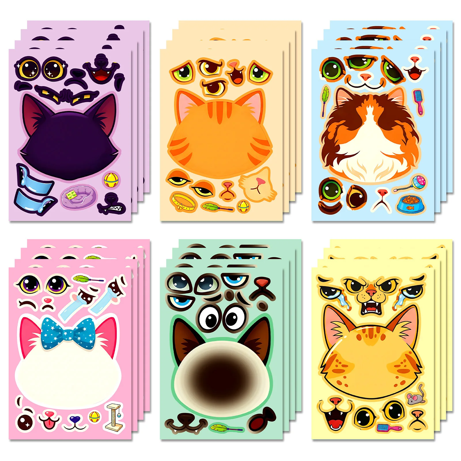 6/12 pegatinas grandes de caras de gatos de dibujos animados para álbumes de recortes, escritorios y muebles, calcomanías divertidas DIY