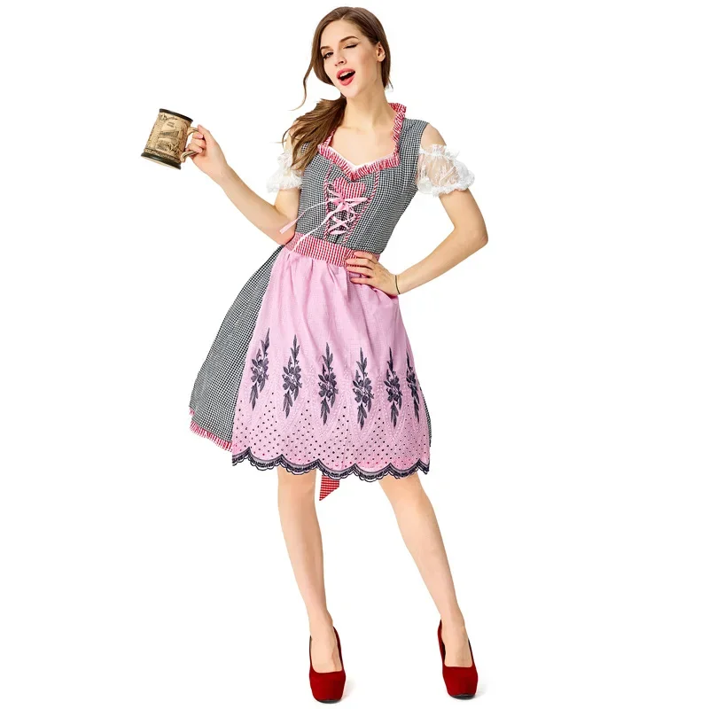 Women Traditional German Oktoberfest Dress Bavaria Beer Girl Dirndl Halloween Party Bar Beer Maid Fancy Dress