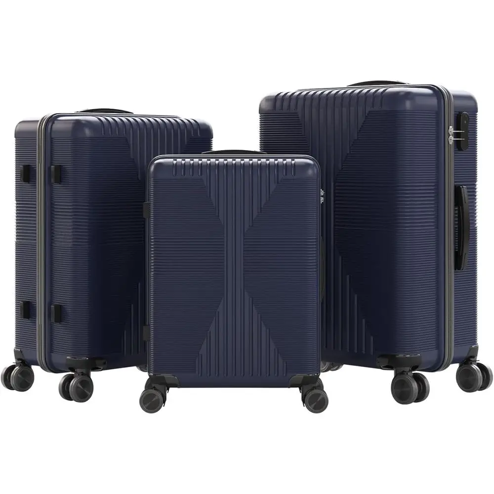

Набор из 3-х чемоданов с жестким корпусом, замком, вращающимися колесами, легкий, для ручной клади или деловых поездок - синий (20/24/28 дюймов)