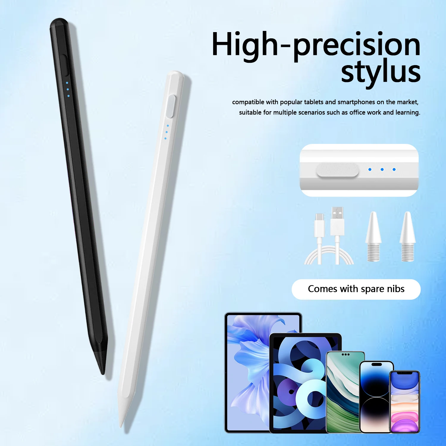 Stylus Pen Compatible with 95% Capacitive Touchscreens, iOS & Android, Fast Charging, Long Battery, Side Magnetic Attachment
